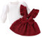 LUVCES Baby Mädchen Herbst Winter Röcke Sets Rüschen Langarm Strampler Top Plaid Rock Infant Overalls Hosenträger Kleid Kleidung Outfits Weinrote Bowknot 3-6 Monate