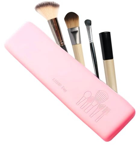 Custodia Pennelli Make Up da Viaggio | Organizer Trucchi | Custodia Porta Pennelli in Silicone 21 cm | Colore Rosa