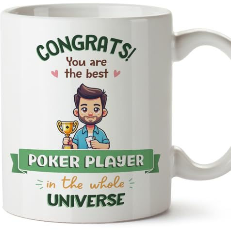 MUGFFINS Poker Player Man Mug - in English - Best in Universe Trophy - Funny Gift for Colleagues - Ceramic 11oz Mug