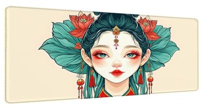 Tapis de Souris Beauté Orientale 1500x800x3 mm Grand Tapis Souris XXL, Tapis de Souris Gamer Gaming Accessoire, Gaming Tapis de Souris, Haute précision et Vitesse, pour Tous Claviers Decor W-102