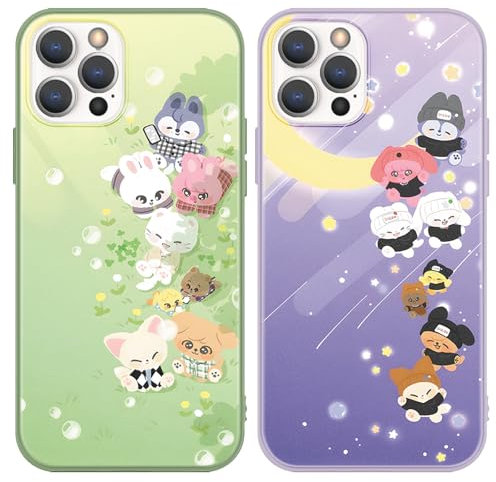 nurkorki 2 Stück Schwarz Handyhülle für iPhone 14 iPhone 13 Hülle 6,1,Kpop Stray Kids Skzoo Muster Design Aesthetic Schutzhülle für Mädchen Frauen Skz Fans Cover,Silikon TPU Stoßfest Case,Cool