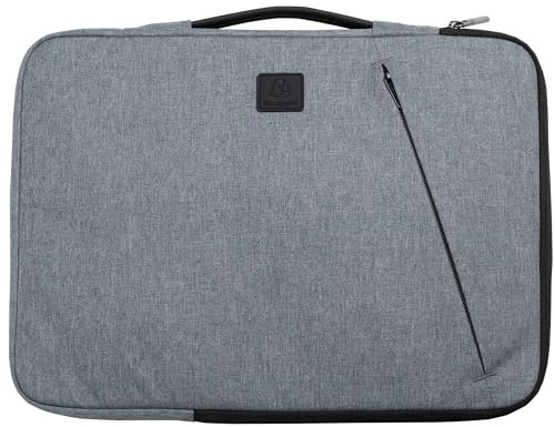 Exacompta - Réf. 17144E - 1 Housse ordinateur Business compatible avec PC de 15-16 pouces - poignée rétractable - petite poche à l'avant - fermeture zippée sur 2 côtés - en tissu recyclé - gris
