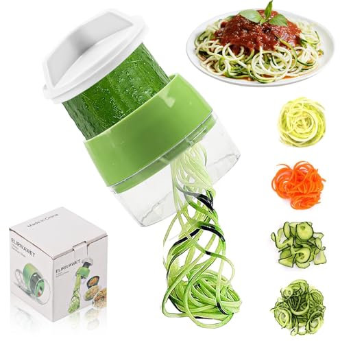 Cortador en espiral de verduras, cortador de verduras 4 en 1, cortador en espiral de verduras con recipiente, cortador de espaguetis de verduras para calabacín, pepino, zanahoria, Cebolla (verde)