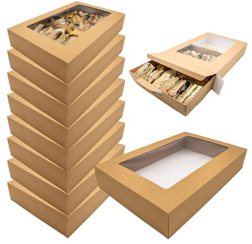 CHEF ROYALE 5 pcs Large Kraft Bakery Boxes with Window – Recyclable Takeout & Meal Prep Containers – Ideal for Cookie, Cake & Cupcake Boxes for Weddings, Birthdays & Parties (445x293x75mm)