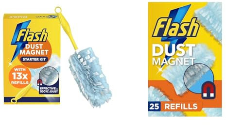 Flash Duster Dust Magnet Starter Kit Value Pack, 1 Handle + 38 Refills, Trap & Lock Away Dirt & Hair In No Time