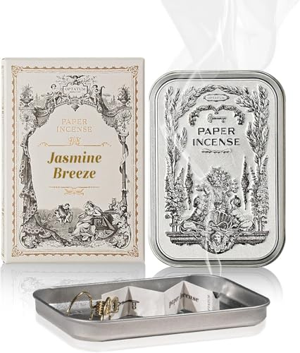 Papier-Räucherwerk – 48 Stück in Vintage-Dose als Räucherstäbchenhalter, langanhaltender Duft, Räucherpapier zum Verbrennen für Aromatherapie, Meditation und Geruchsentfernung - Jasmine Breeze