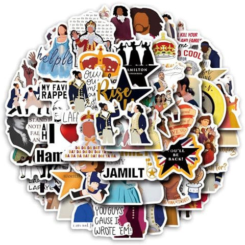 55 Pcs Hamilton Musical Stickers, Waterproof Hamilton Stickers Meme Decals for Kids Teens Adults, Cartoon Stickers for Water Bottles, Laptops, School Rewards, Party Favors