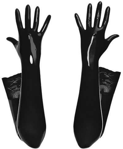 FEOYA Gants Longs Femme Sexy Brillant Gants Latex Cuir Élégants 1 Paire pour Fêtes Noir L/XL