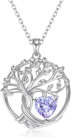 Collar de árbol de la vida para mujer, plata de ley 925, colgante de árbol de la vida, cadena de corazón, piedra de nacimiento, joya personalizada, regalo para niñas, madre, hija, hermana, novia