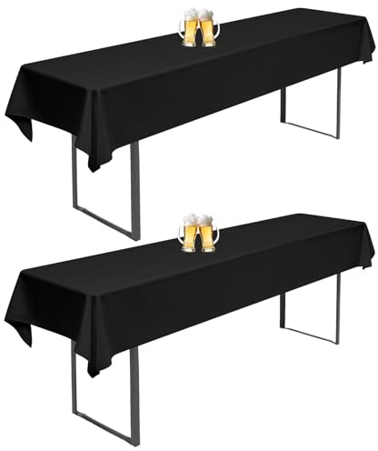 2 Stück Biertisch Tischdecke Schwarz Wasserabweisender Polyester für 50cm u.70cm Biertische Hussen, Rechteckige Tischdecken Waschbar 100x250cm (Schwarz)