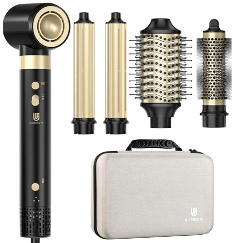 [Dual-Spannung] webeauty 6 in 1 Airstyler, 110000U/Min, 25M/S Haartrockner mit Rundbürstenföhn, Auto Lockenstab, Air Haarglätter, Lockenbürste,500 Millionen Negative Ionen Hairstyler für Multistyling