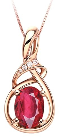 RDSGYZ Halskette Damen 585 Rotgold, Kette Anhänger Tropfen mit Rot Turmalin 0.75ct und Diamant 0.01ct Halskette 45CM Hochzeit Braut