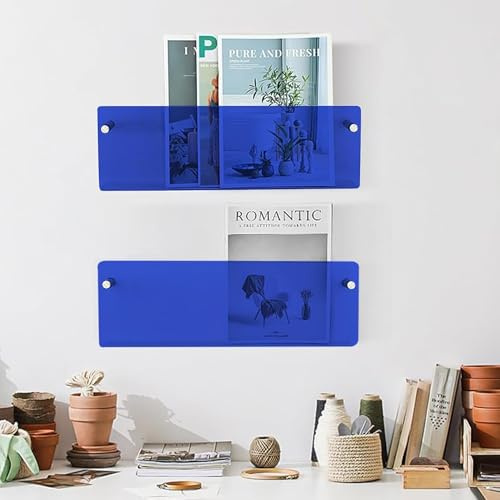 Gwezmxs Acryl Wand Bücher Regal, Modernes Zeitungsständer, Blau, 50x15cm, 2er-Pack