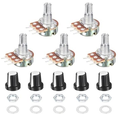 QUARKZMAN 5 Set WH148 500K Potentiometer Kit Ohm Variabler Widerstand Linear Taper Einstellbarer DrehpotentiometerMit Plastik Knöpfen Muttern Und Unterlegscheiben Weiß