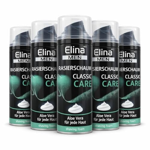 Elinamed Men Classic Care Rasierschaum, mit Aloe Vera, für alle Hauttypen, 200 ml (6er Pack)