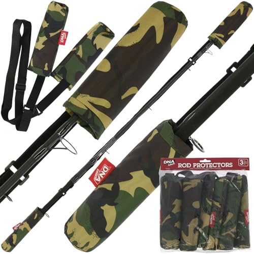 DNA Leisure Tip & Butt Fishing Rod Protectors 3 Piece Set Elasticated DPM Camo Rod Sleeves Fishing Rod Tip Protector Butt Sleeve Carp Coarse Fishing Storage Transport Tackle Accessory