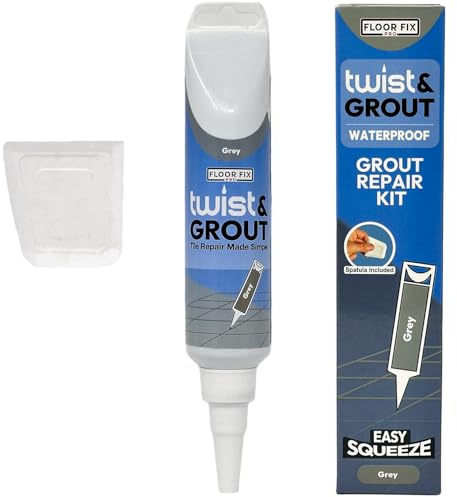 Twist & Grout Fugenmörtel–Von Floor-Fix Pro – Schnelle Reparatur für Fliesen in Bad, Dusche, Küche – Vorgemischtes, Langlebiges und Wasserfestes Fliesenrenovierungsset–Inklusive Spachtel (Grau)