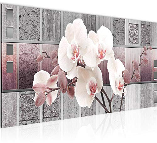 Runa Art Wandbild Blumen Orchidee 1 Teilig 100 x 40 cm Modern Bild auf Vlies Leinwand Abstrakt Wohnzimmer Violett Grau 204612c