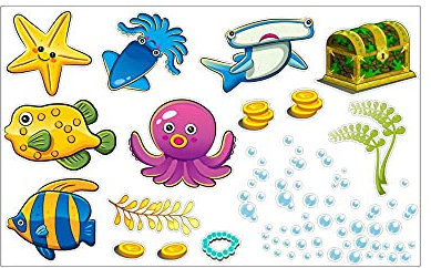 TuToy Tropische Karikatur-Fisch-Meer-Luftblasen-Ozean-Welt Entfernbare Wand-Badezimmer-Aufkleber-Glas-Pasten-Dekor-L & D3