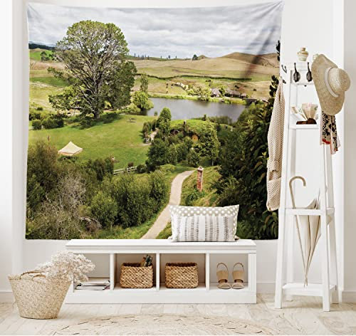 ABAKUHAUS Hobbits Wandteppich, Oberbühl Matamata aus Weiches Mikrofaser Stoff Waschbar ohne Verblassen Digitaldruck, 150 x 110 cm, Grün Braun
