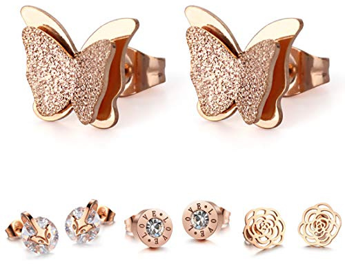 Kim Johanson Damen Ohrringe *15 Designs* aus Edelstahl in Roségold mit Zirkonia Steinchen oder Perlmutt besetzt inkl. Schmuckbeutel