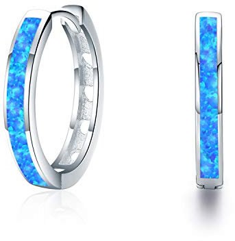 CUOKA MIRACLE Damen Creolen Ohrringe 925 Sterling Silber Opal Ohrringe Kleine Creolen Kreis Opal Schmuck Geschenke für Mama Frauen Kinder