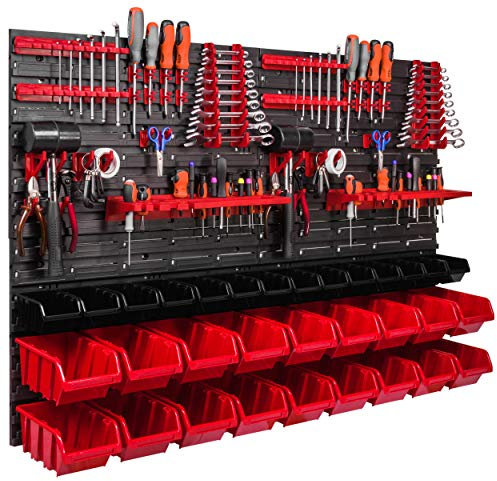 ITBNN600x4-U2020-MIX15 Étagère murale, 1152 x 780 mm, système de stockage avec supports à outils, boîtes empilables, de rangement, panneau mural extra solide, rayonnage extensible