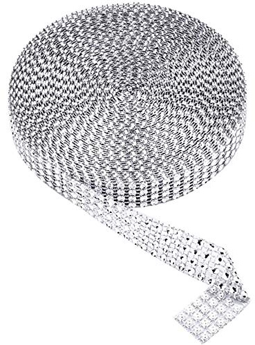 POFET 2CM 4Row 10 Yard Acryl Strass Diamantband für Hochzeitstorten, Geburtstagsdekorationen, Babyparty-Events und Kunsthandwerksprojekte - Silber