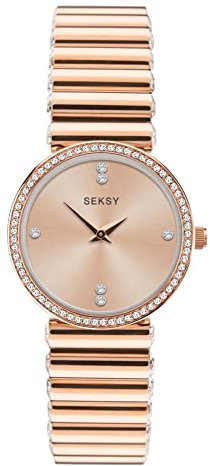 Sekonda Damen Quarzwerk Armbanduhr mit rosa analog Zifferblatt und Roségold Metall Armband 40046
