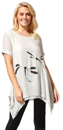 Roman Originals Asymmetric Tunic Top for Women UK - Ladies Tee Shirt T-Shirt Spring Summer Casual Longline Hanky Hem Short Sleeve Round Neck Lightweight Holiday Work T-Shirts - Light Grey - Size 10