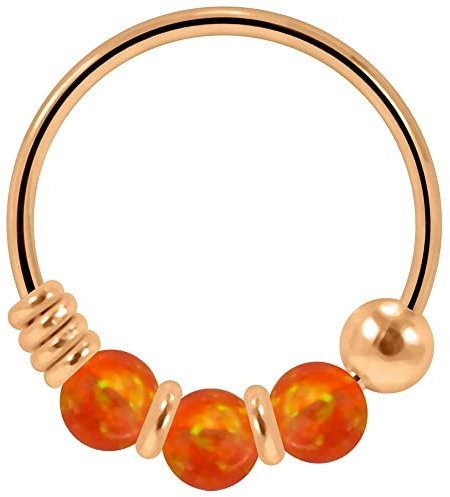 AZARIO LONDON Aro Abierto para Nariz con Piedra de ópalo Naranja Triple, Calibre 22 (0,6 mm) - 8 mm de diámetro, Plata de Ley 925 chapada en Oro Rosa