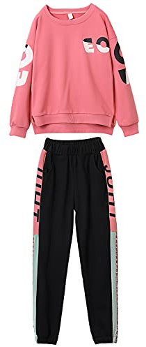 amropi Filles Jogging Survêtement Ensembles Pantalon et Sweats Haut 2 Pièce Vêtement Rouge Noir, 11-12 Ans