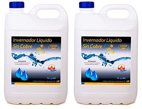 Pack 2 UDS - INVERNADOR LÍQUIDO SIN Cobre 10 litros (2x5 L.) para Piscinas de Obra Poliester/Liner y Salinas - Desinfectante y Algicida para el Tratamiento de Piscinas en Invierno