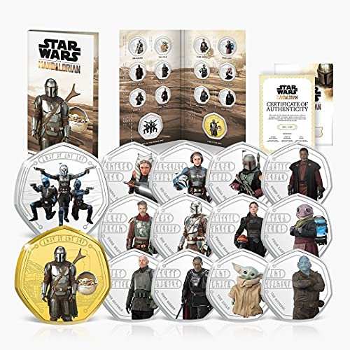 FANTASY CLUB Star Wars Mandalorian Sammlermünzen - Limitierte Ausgabe mit 14 Münzen - The Mandalorian Star Wars Fanartikel - Geschenk