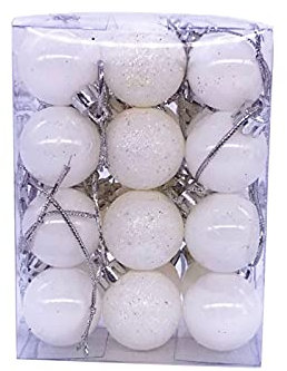 Bodhi2000 24 Stück / Set von Weihnachten Galvanik Kugeln Exquisite Kunststoff Flash Alle passenden hängenden Kugeln zum Dekorieren des Hauses Weiß