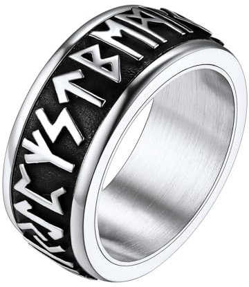 FaithHeart Anillo Giratorio Runas Vikingas Hombre Acero Inoxidable 316L Anillo Rotativo Anti-estrés Anillo Hip Hop Joyería Religiosa Nórdica de Protección