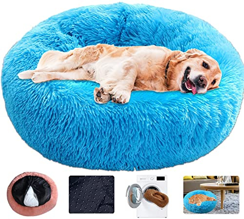 Hundebett Rund Hundesofa Beruhigende Flauschig,Plüsch Weich Donut Nest Hundekissen Katzenbett Waschbar Warm,mit Reißverschluss,Leicht zu Zerlegen,17 Farben- Blue|| L-70cm/27.5in