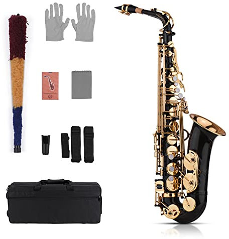 summina Saxophon Eb Alto Sax Brass lackiert Gold 82Z Key mit gepolsterter Handschuhe Reinigungstuch Bürste Saxophonriemen Schilf