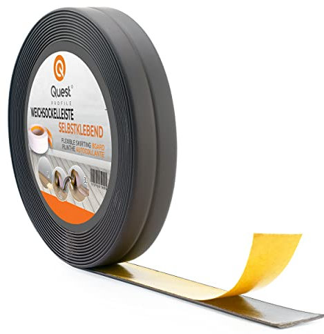 Quest Weichsockelleiste Selbstklebend, Knickleiste, Abschlussleiste für Küche, Badezimmer - Dichtungsband - PVC, Flexibel, Dicht, Dekorativ - 10 mm x 10 mm - 5 Meter, Dunkelgrau