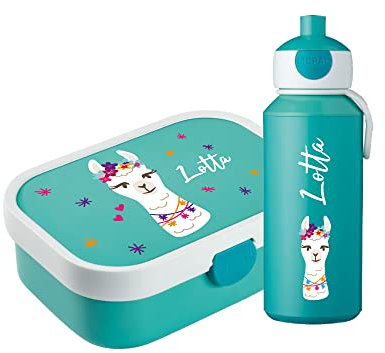 4youDesign Mepal Bento Box & Trinkflasche Set personalisiert Drache türkis – Geschenk für Kinder Weihnachten, Nikolaus, Geburtstag - Auslaufsicher – Brotdose 750ml, 400ml Flasche