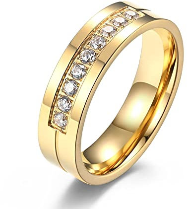 Skcess Ringe Damen Gold, Ring Damen Edelstahl Eingelegter Zirkon Ring Damen Geschenke für Frauen Größe 60 (19.1)