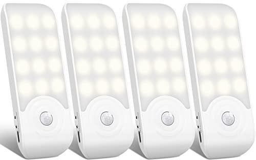 TEAMPD 4 Stück LED Nachtlicht, Nachtlampe mit Bewegungsmelder & Dämmerungssensor, Aufladbar Garderobe Licht für Kinderzimmer Flur Küche Nachttisch Treppe [12 LED] [USB C Kabel] [3 Modi Auto/ON/OFF]