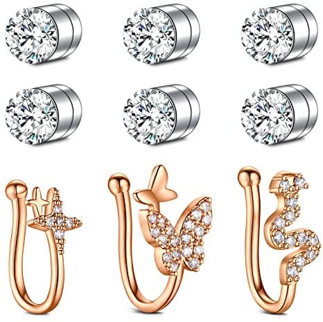 Mayhoop Fake Nasenpiercing Gefälscht Fake Nasenring Fake Nose Ring Faux Nasenring Fake Ohr Helix Cartilage Piercing 9Stk Rosegold