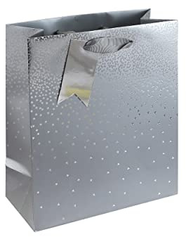 Clairefontaine 30864-4Cpack - Packung 6 Geschenktasche - Tüte Excellia, Kollektion Sternenregen auf silbernem Hintergrund, Format M (21,5x10,2x25,3 cm), 210g, geeignet für Geschenke, Blau, 1 Pack