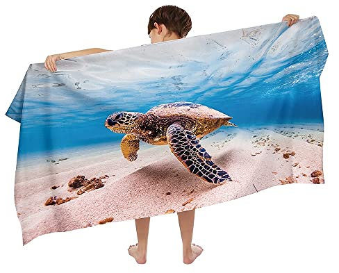 Ulticool Mikrofaser Kinder Handtuch 140 x 70 cm - Schildkröten Meer Dinosaurier - Leicht Reisehandtuch Schnelltrocknend Badetuch Strandhandtuch Microfaser Microfiber - Reise Strand Kind Junge Blau