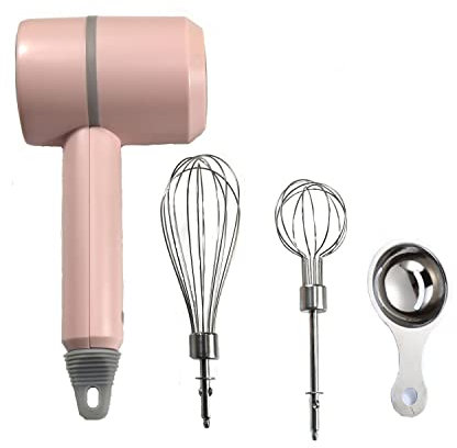 Hand Mixer, Portable Electric Cordless Handheld Mixer, 3-speed Usb Rechargeable withTwin Mixer Whips and Egg Separator for Whipping or Mixing Eggs, Butter, Cream,Kitchen Baking and Cooking (Pink)