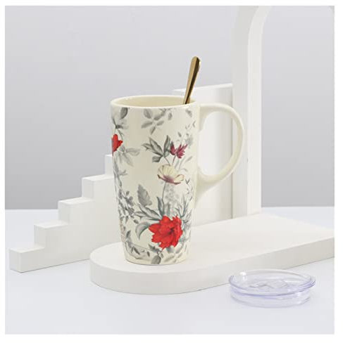 Mug Tasse de grande capacité Tasse de voyage en céramique avec couvercle et cuillère coussin d'eau en porcelaine Tasse à café de thé de thé rétro boissons 400 ml Tasse à thé ( Size : 401-500ml , Color