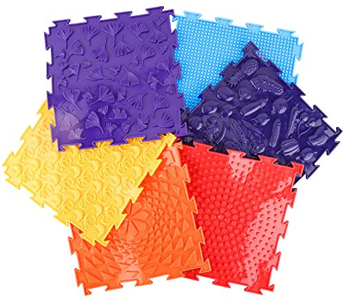 Luter 6 Pièces Tapis de Sol Sensoriel, Amusants Tapis Sensoriel Motifs Assortis Tapis de Jeu Sensoriel pour Sol Tapis de Massage pour Enfants Tapis de Sol Puzzle Bebe