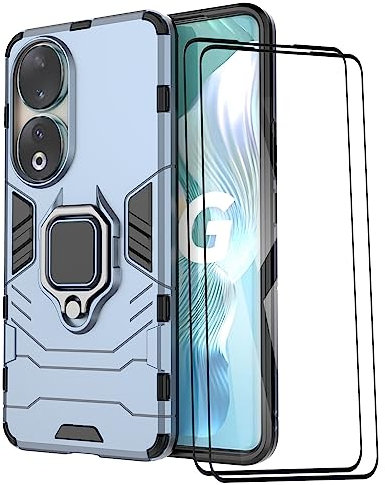 ESTH® Funda para Honor 90 con 2 Piezas Protector de Pantalla, Giratorio Soporte de 360°, Compatible con Soporte Magnético para Coche, Carcasa Azul