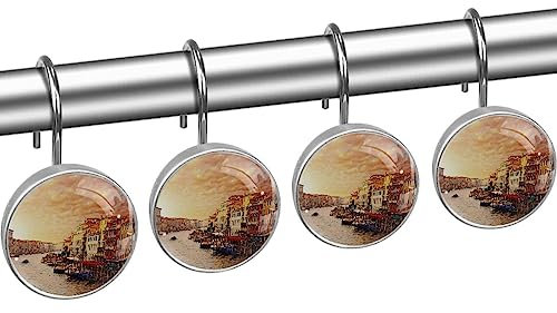 Mode Dekorative Home Duschvorhang Haken Badezimmer Schlafzimmer Wohnzimmer Dekor Edelstahl,Venedig Landschafts Sonnenuntergang Fluss